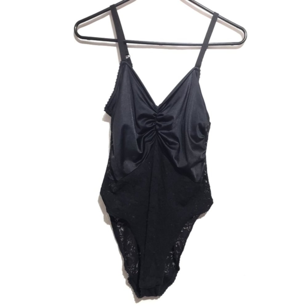 vintage black bodysuit lingerie lace size medium b